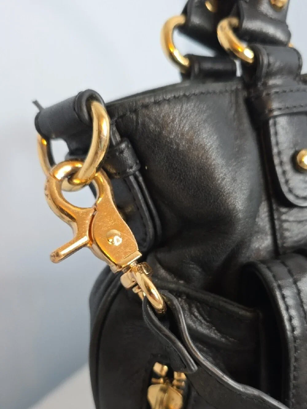 Badgley Mischka Black Leather Satchel with Gold Hardware